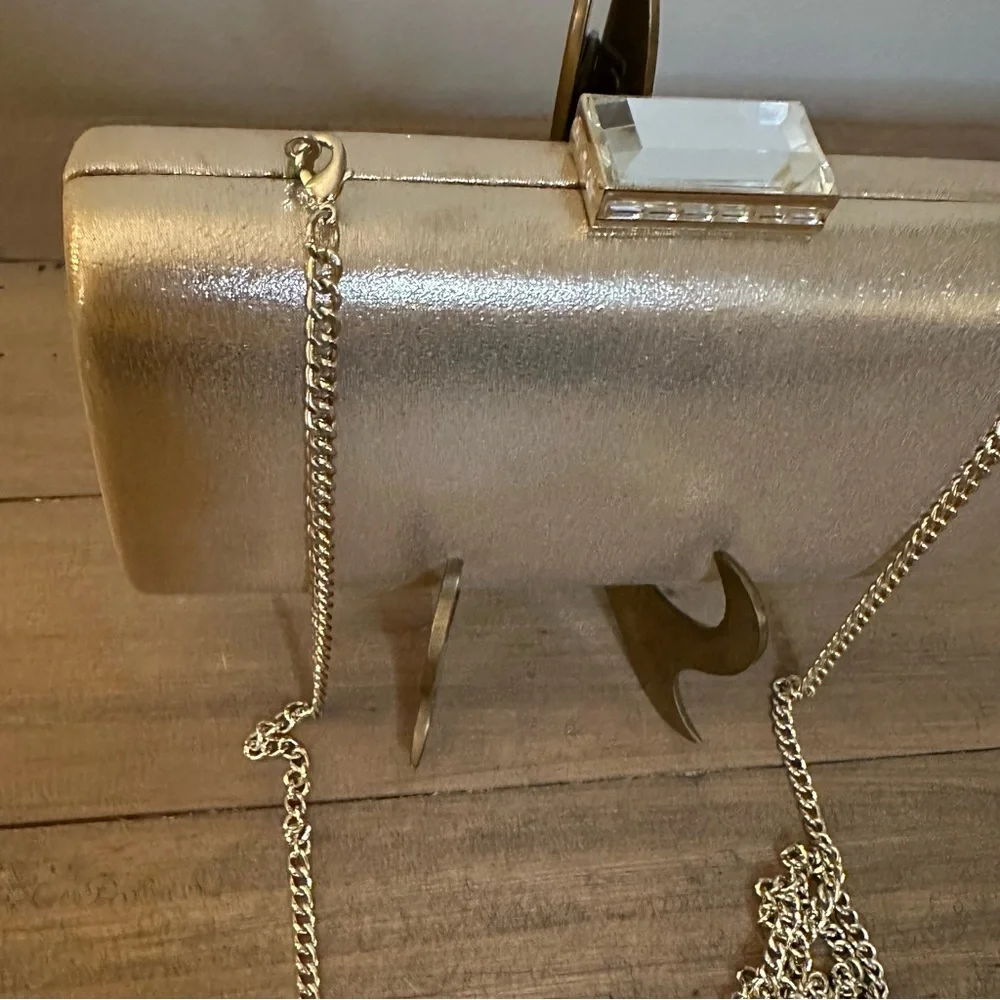 Nordstrom Shimmering Gold Clutch w/ removable chain strap - Picture 5 of 6
